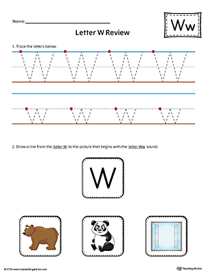 Use the Letter W Review in Color worksheet to help your student practice tracing and the beginning sound of the letter W.