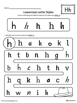 Practice identifying the different lowercase letter H styles with this kindergarten printable worksheet.