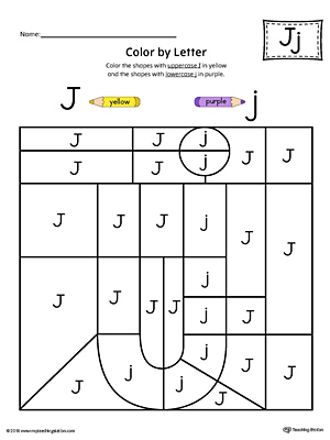 The Lowercase Letter J Color-by-Letter Worksheet will help your child identify the letters of the alphabet and discover colors and shapes.