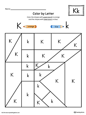 The Lowercase Letter K Color-by-Letter Worksheet will help your child identify the letters of the alphabet and discover colors and shapes.
