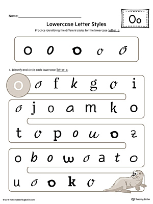 Practice identifying the different lowercase letter O styles with this colorful printable worksheet.