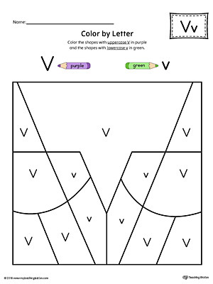 The Lowercase Letter V Color-by-Letter Worksheet will help your child identify the letters of the alphabet and discover colors and shapes.
