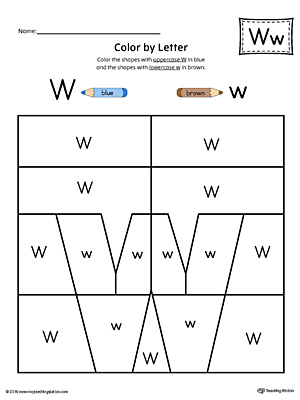 Lowercase Letter W Color-by-Letter Worksheet
