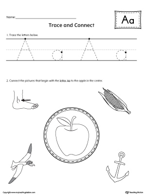 Trace Letter A and Connect Pictures Worksheet