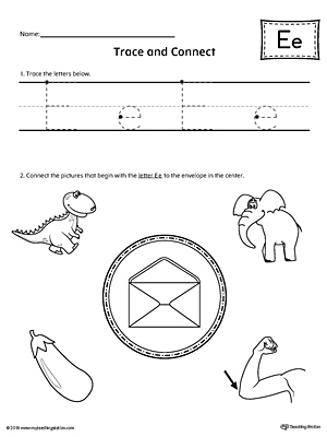 Trace Letter E and Connect Pictures Worksheet