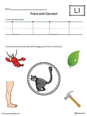 Trace Letter L and Connect Pictures (Color) printable worksheet available for download at myteachingstation.com.