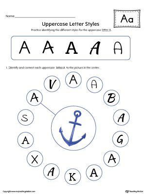 Practice identifying the different uppercase letter A styles with this colorful printable worksheet.