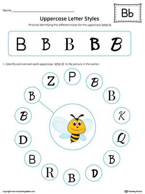 Practice identifying the different uppercase letter B styles with this colorful printable worksheet.