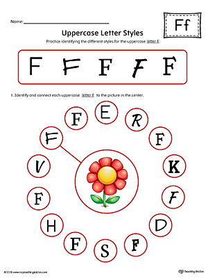 Practice identifying the different uppercase letter F styles with this colorful printable worksheet.
