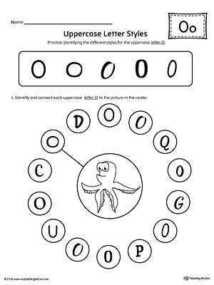 Practice identifying the different uppercase letter O styles with this kindergarten printable worksheet.
