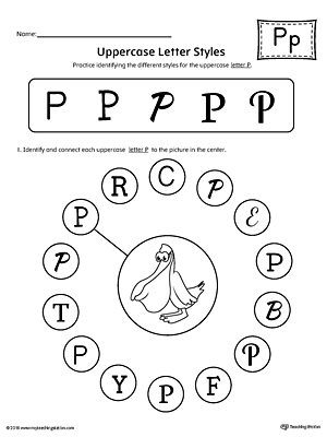 Practice identifying the different uppercase letter P styles with this kindergarten printable worksheet.
