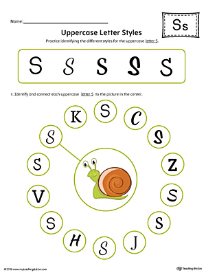 Practice identifying the different uppercase letter S styles with this colorful printable worksheet.