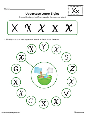 Practice identifying the different uppercase letter X styles with this colorful printable worksheet.