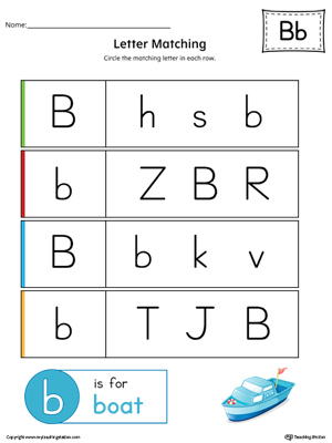Match the uppercase Letter B to the lowercase letter B with the Letter B Uppercase and Lowercase Matching Printable Worksheet.