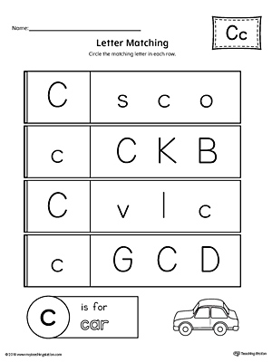 Letter C Uppercase and Lowercase Matching Worksheet