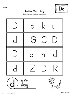 Letter D Uppercase and Lowercase Matching Worksheet