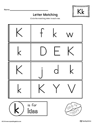 Use the Uppercase and Lowercase Letter K Matching Worksheet to help your preschooler to match upper to lowercase letters.