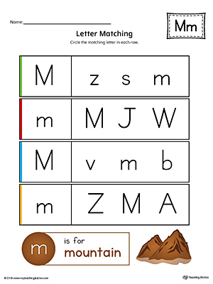 Use the Letter M Uppercase and Lowercase Matching Printable Worksheet to help your preschooler to match upper to lowercase letters.