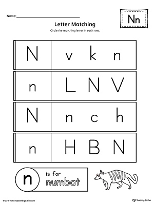 Letter N Uppercase and Lowercase Matching Worksheet