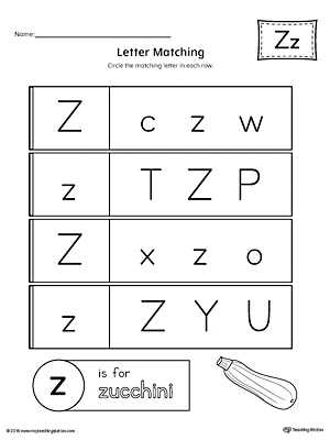 Use the Uppercase and Lowercase Letter Z Matching Worksheet to help your preschooler to match upper to lowercase letters.