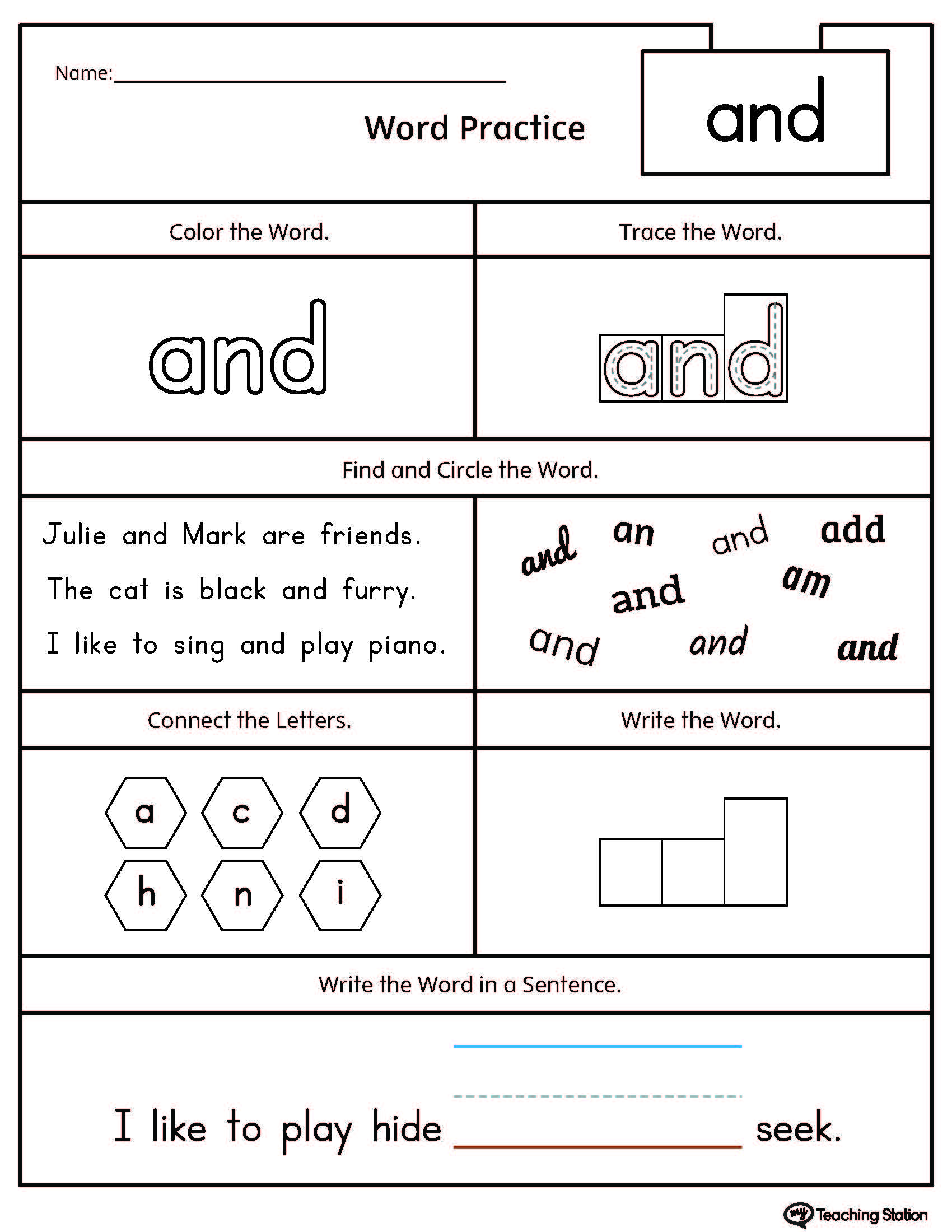High Frequency Words Printable Worksheets MyTeachingStation