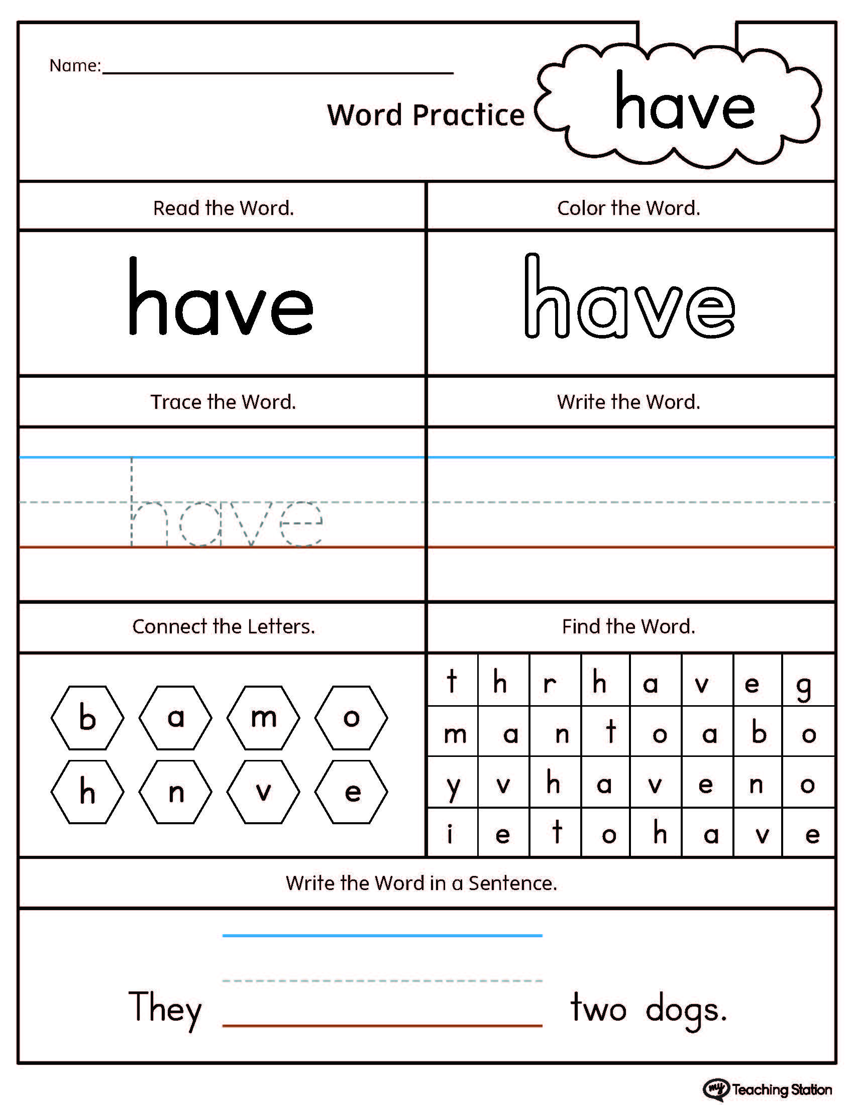 High Frequency Words Printable Worksheets | MyTeachingStation.com
