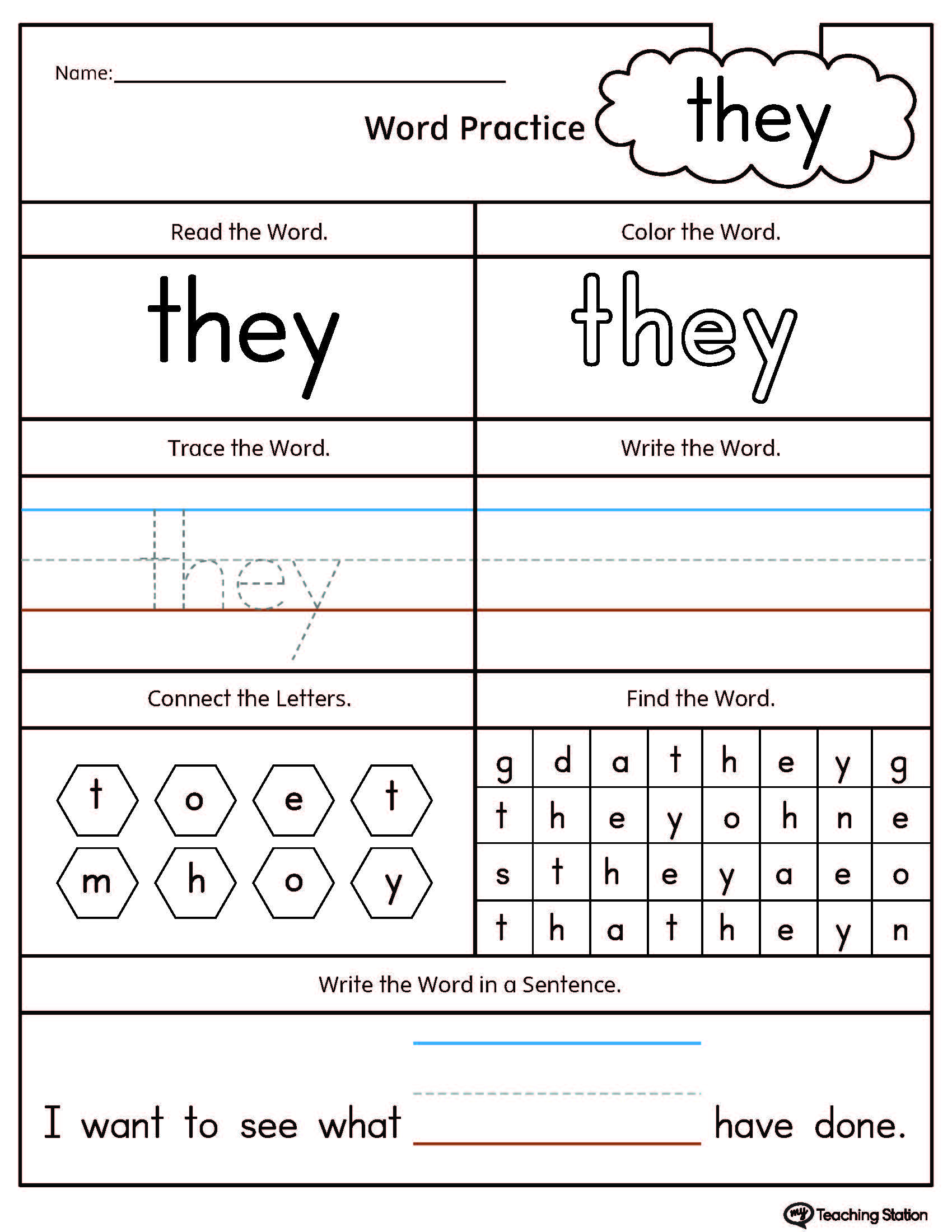 High-Frequency Word THEY Printable Worksheet