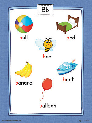The Letter B Word List with Illustrations Printable Poster is perfect for students in preschool and kindergarten to learn new words and the beginning letter sounds of the English alphabet.