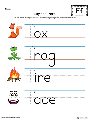 Practice saying and tracing words that begin with the letter F sound in this printable worksheet.