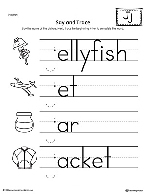 Say and Trace: Letter J Beginning Sound Words Worksheet