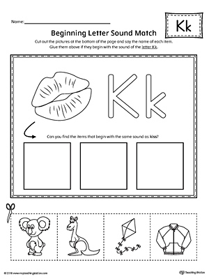 Letter K Beginning Sound Picture Match Worksheet