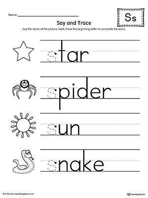 Use the Say and Trace: Letter S Beginning Sound Words Worksheet to help your preschooler practice recognizing the beginning sound of the letter S and tracing the letter.
