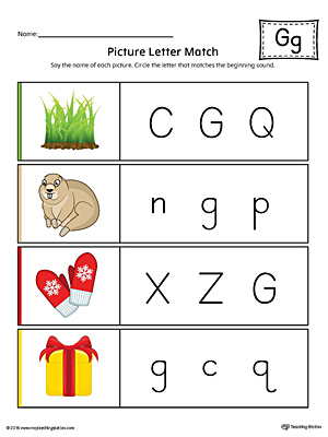Picture Letter Match: Letter G Worksheet (Color)