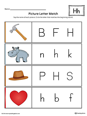 Picture Letter Match: Letter H Worksheet (Color)