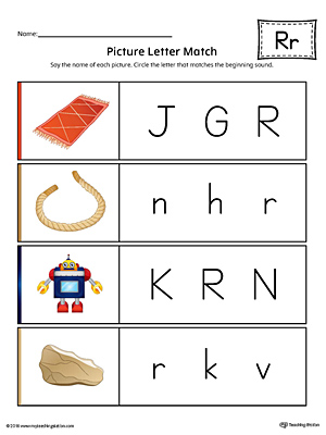 Picture Letter Match: Letter R Worksheet (Color)