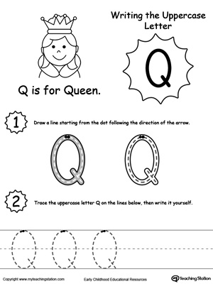 Help your child practice writing the uppercase letter Q with this printable worksheet.