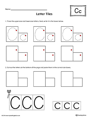 Practice tracing and then writing the uppercase and lowercase letter C with this kindergarten printable worksheet.