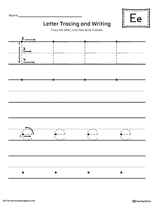 Letter E Tracing and Writing Printable Worksheet