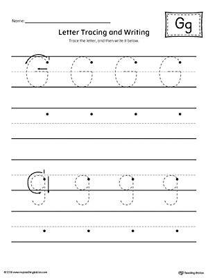 Letter G Tracing and Writing Printable Worksheet