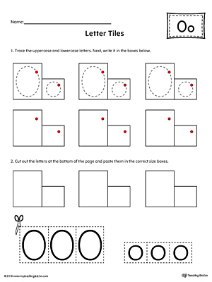 Practice tracing and then writing the uppercase and lowercase letter O with this kindergarten printable worksheet.