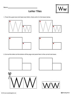 Practice tracing and then writing the uppercase and lowercase letter W with this kindergarten printable worksheet.