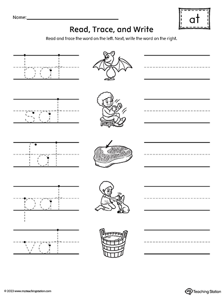 AT Word Family Trace and Write CVC Words Worksheet