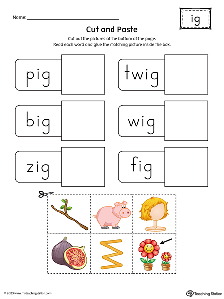 IG Word Family Cut-and-Paste Printable PDF