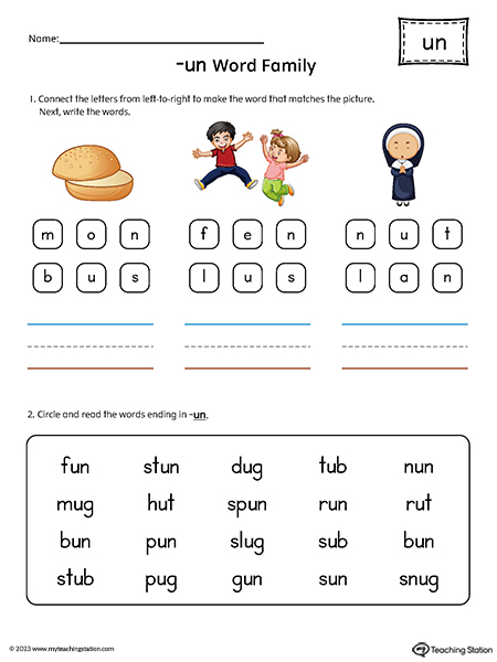 UN Word Family Read and Spell Simple Words Printable PDF
