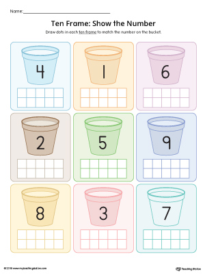 Ten Frame: Show the Number Worksheet (Color)