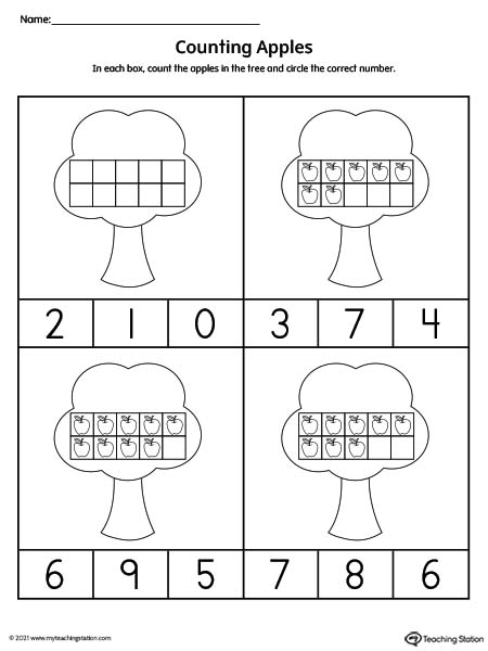 Counting numbers using ten frame printable worksheets for pre-k and kindergarten.