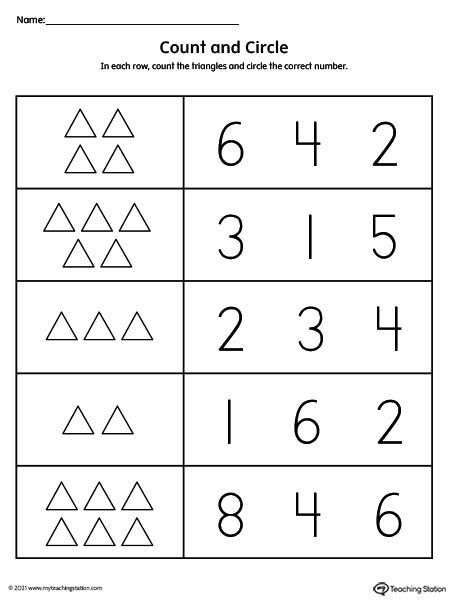 Counting triangles numbers 1-10 worksheet.