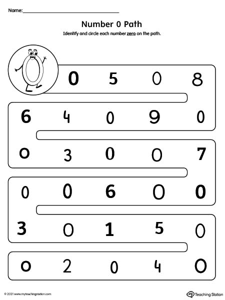 Practice number recognition using different variations in this preschool worksheet. Featuring number zero.