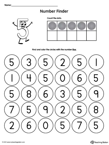 Find number five printable worksheet. Search and find worksheets are a great way for kids to practice number recognition.
