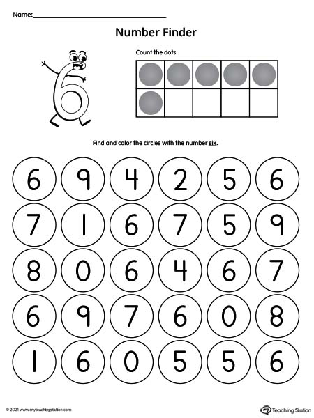Find number six printable worksheet. Search and find worksheets are a great way for kids to practice number recognition.